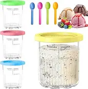 [XSYKJGS] Ice Cream Containers for Ice Cream Set of 4 Containers Homemade for Ninja Creami Ice Cream Maker - Pint Container Compatible with NC501 NC500 Series, BPA-Free, Dishwasher Safe, Leak-Proof