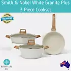 Smith & Nobel White Granite Plus 3 Piece Cookware Set Frypan Casserole Pot