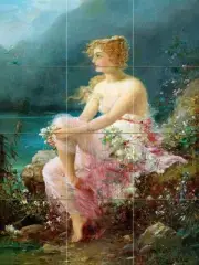 Woman on the shore of the lake Tile Mural Kitchen Wall Backsplash Marble Ceramic