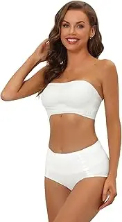 [Allegra K] Women's Bandeau Bra Set Removable Straps Wirefree Non-Slip Top Front Buckles Strapless Bra and Panty