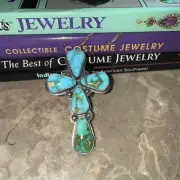 Incredible Native American Navajo large turquoise chunk cross Ring Signed 3.5” 7