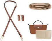 [Gastinsave] Wallet Strap Replacement, Leather Handbag Crossbody Shoulder Strap Adjustable, Bag Organizer Insertable for XS Longchamp Le PLIAGE Bag (Brown & Gold)