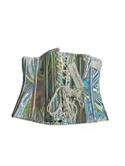 Daisy Corsets Top Drawer Shiny Silver Holo Laced Mini Cincher Corset L