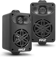 Indoor Outdoor Speakers Pair - 200 Watt Dual Waterproof 3.5” 2-Way Full Range Speaker System w/ 1/2” High Compliance Polymer Tweeter - in-Home, Boat, Marine, Deck, Patio, Poolside (Black)- PDWR35BK