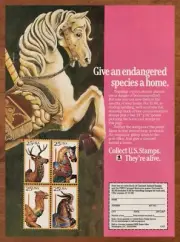 1988 US Mail Carousel Animal Stamps Vintage Print Ad/Poster Retro USPS Art 80s