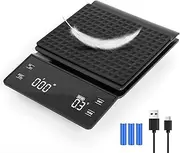Coffee Scale with Timer, 0.1g Precision Espresso/Food Weight Scale up to 3Kg, Kitchen Scales with LED Display Tare Function Touch Control with Insulation Pad Rechargeable