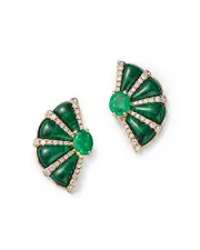 Bloomingdale's Fine Collection Malachite, Emerald, & Diamond Fan Stud Earrings in 14K Yellow Gold