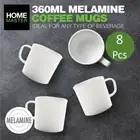 8x White Melamine Mug Lightweight Tea Coffee Cup Tumbler 360ml