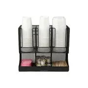 6 Compartment Upright Breakroom Coffee Condiment and Cup Storage Black