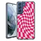 For Samsung Galaxy S20 S21 S23 S24 FE 5g TPU Case+Glass(Twist Checker Pink)