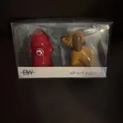 BW Boston Warehouse. Salt and Pepper Shakers Set. Cute Dog & Fire Hydrant NIB