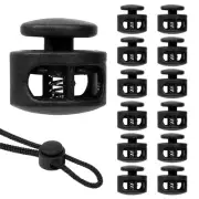 12 Pack Spring Cord Lock, Double Hole Drawstring Stopper Fastener, Black Plas...