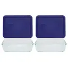 Pyrex 7211 6-Cup Glass Dish w/ 7211-PC 6-Cup Navy Blue Plastic Lid (2-Pack)