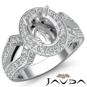 Halo Set Diamond Engagement Filigree Ring Oval Shape Semi Mount 14k W Gold 1.4Ct
