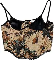 Zipper Floral Underbust Corset Women Sweet Sleeveless Bustier Casual