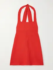 [BONDI BORN] BONDI BORN - Delphi Organic Linen Halterneck Mini Dress - Red - small small Red