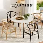 Artiss Dining Chairs Table Wooden Rattan Seat Wishbone Back Furniture