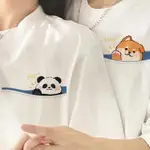 S~XL 左胸 HEY 貓熊 柴犬 純棉 短T 情侶T【Y0954】MIT 情侶裝 快速出貨 短袖T 團體服 班服