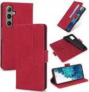 Design Piece of Colourful Leather-Like Wallet Phone Case for Samsung Galaxy S24 with Card Slots, Cash Pocket, Kickstand and Magnetic Lock (Red)