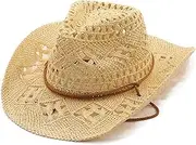 [Generic] Cowboy Hats for Women Classic Straw Cowgirl Beach Hat Music Festival Party Adult Sun Straw Western Cowboy Hats, F-beige, One Size, F-beige, One Size