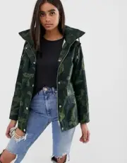 Superdry jacket Parka Tropical Green Khaki leaf print NWT Cassie Harbour Medium