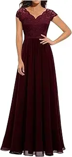 [Generic] Fashion Bridesmaid Dresses for Women 2025 Elegan Lace Patchwork Formal Dress Trendy V Neck Flowy Chiffon Wedding Guest Dress Chic