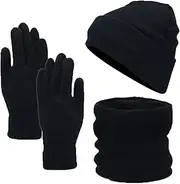 [Generic] Hat And Scarf Set For Women, 3X Warm Touchscreen Gloves, Cold Weather Knit Touchscreen Gloves With Fleece Lining For Kids Skiing