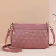 Pink PU Leather Quilted Crossbody Bag for Women - Compact Multi-Compartment Shou