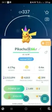 Pikachu ( Party Hat ) ( Caught In 2017 ) Pokemon Trade Go