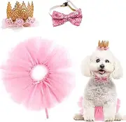 ZARSIO Dog Birthday Outfit Pink Puppy Tutu Crown Hat Bow tie Puppy Birthday Party Supplies Dog Wedding Dress Girl for Small Dogs