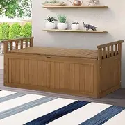 ALFORDSON Outdoor Wooden Bench Storage Box 200L Capacity, Durable Fir Wood Cabinet Garden Seatwith Tool Chest Toy Storages Container for Patio Garden Lawn Balcony, 320kg Weight Capacity Natural Color