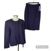 Pendleton Skirt Set Women 14 Blue Purple Wool 2-Piece Set Button-Up Blazer NWT