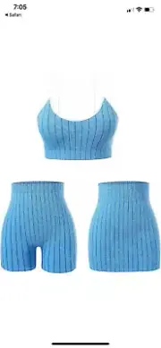 LISSMOMO Workout Sets for Women 3 Piece Ribbed Sports Bra Seamless YogaBlue med