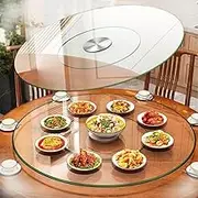 Tempered Glass Lazy Susan Turntable Dining Table Turntable Large Tabletop Serving Plate 24in/31in/36in/40in Rotating Tray 360° Swivel Display Serving Tray(85cm (33inch))