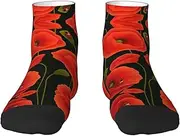 [JBYJBX] Poppy Flowers Print Adult Socks Womens Mens Workout Thermal Cozy All-Season Gift Holiday Articles Use, 2 Black-2, One Size
