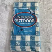 Vtg Paper Blue White Checker Tablecloth Poly-Backed Tissue Flower 48" x 96" New