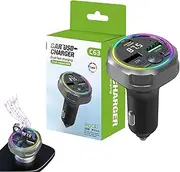 FM Transmitter - 7 Colorful Light Wireless Car FM Transmitter | 5.3 Chip Fast Charge Radio Music Converter, 30W PD QC3.0 Car Adapter, Plug and Play