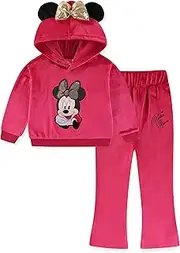 [Disney] Minnie Mouse Girls Hooded Velour Sequin Sweatshirt and Flared Pants Set for Toddler to Big Kids