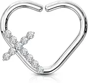 [Pierced Owl] 16GA CZ Crystal Paved Cross Cartilage Helix Daith Heart Shaped Bendable Ring