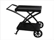 Home Bar Rolling Bar Cart with 2 Tiers, Black Metal Frame, Wheels, Serving Trolley