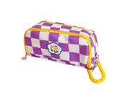 Stationery Box Dust-proof Easy Access Thick Checkerboard Pattern Pencil Pouch School Supplies -Purple