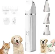 Tickle Paw 4 in 1 Electric Pet Grooming Kit - Hair Trimmer, Clippers, Nail Grinder for Cats & Dogs, Pet Paw Shaver W/Powerful Motor, Rechargeable Low Noise Pet Hair Trimmer (White)