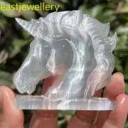 2.7" Hand Carved Natural Selenite unicorn Skull Quartz Crystal skull healing 1pc