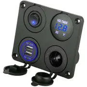 Nevenka 4 in 1 Charger Socket Panel 12V 4.2A Dual USB Cigarette Lighter Socket LED Voltmeter-Blue Light
