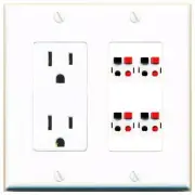 RiteAV 4 Port Speaker Wire Plug Jack Wall Plate - Outlet [White]