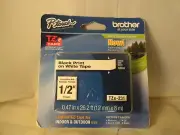 NIB P-TOUCH TZe TAPE 1/2" TZe-231PK BLACK PRINT ON WHITE TAPE