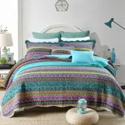 Striped Jacquard Style Cotton 3Piece Patchwork Bedspread Quilt Sets Queen Size