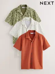 Printed Cuban Collar Textured Jersey Short Sleeve Shirts 3 Pack (AU5484) | $98