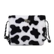 Vintage Women Handbags Shoulder Bags Fashionable Milk Cow Pattern Bags Ladies Shoulder Bags Plush Cute Bags