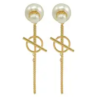 在飛比找momo購物網優惠-【Dior 迪奧】經典品牌LOGO大小珠珠垂墜金鍊針式耳環(